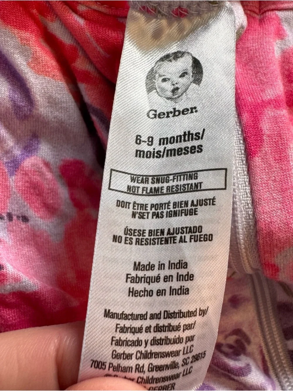 Gerber Girl Pink Purple Rose Floral‎ Viscose Footed Pajama Sleeper 6-9 Months